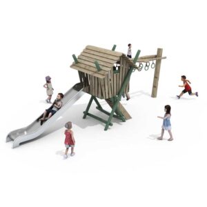 Outdoor Wooden Playhouse with Slide
