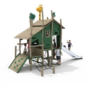 Outdoor Wooden Playhouse with Stainless Slide