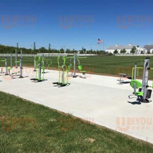 Outdoor-fitness-equipment-manufactured-by-WEYOU-Play-installed-in-Bevelhymer-Park,-USA.